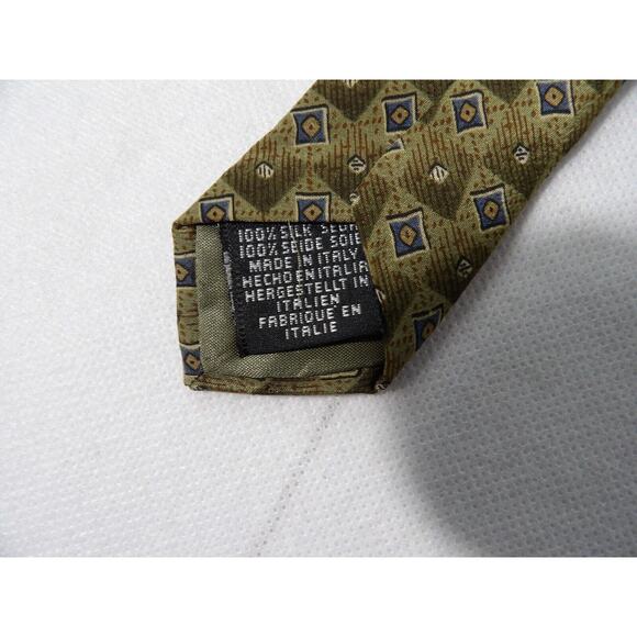 Vtg Oscar De La Renta Mens Silk Neck Tie Geometric Squares Green Neutral Italy - Picture 3 of 12